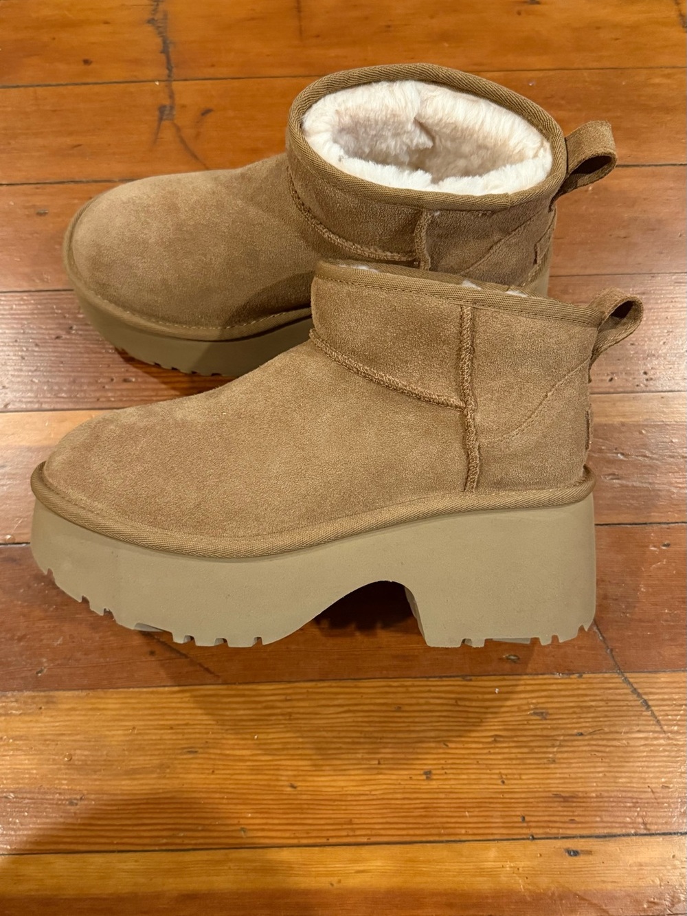 UGG Chestnut Suede Platform Ankle Boots with Shearling